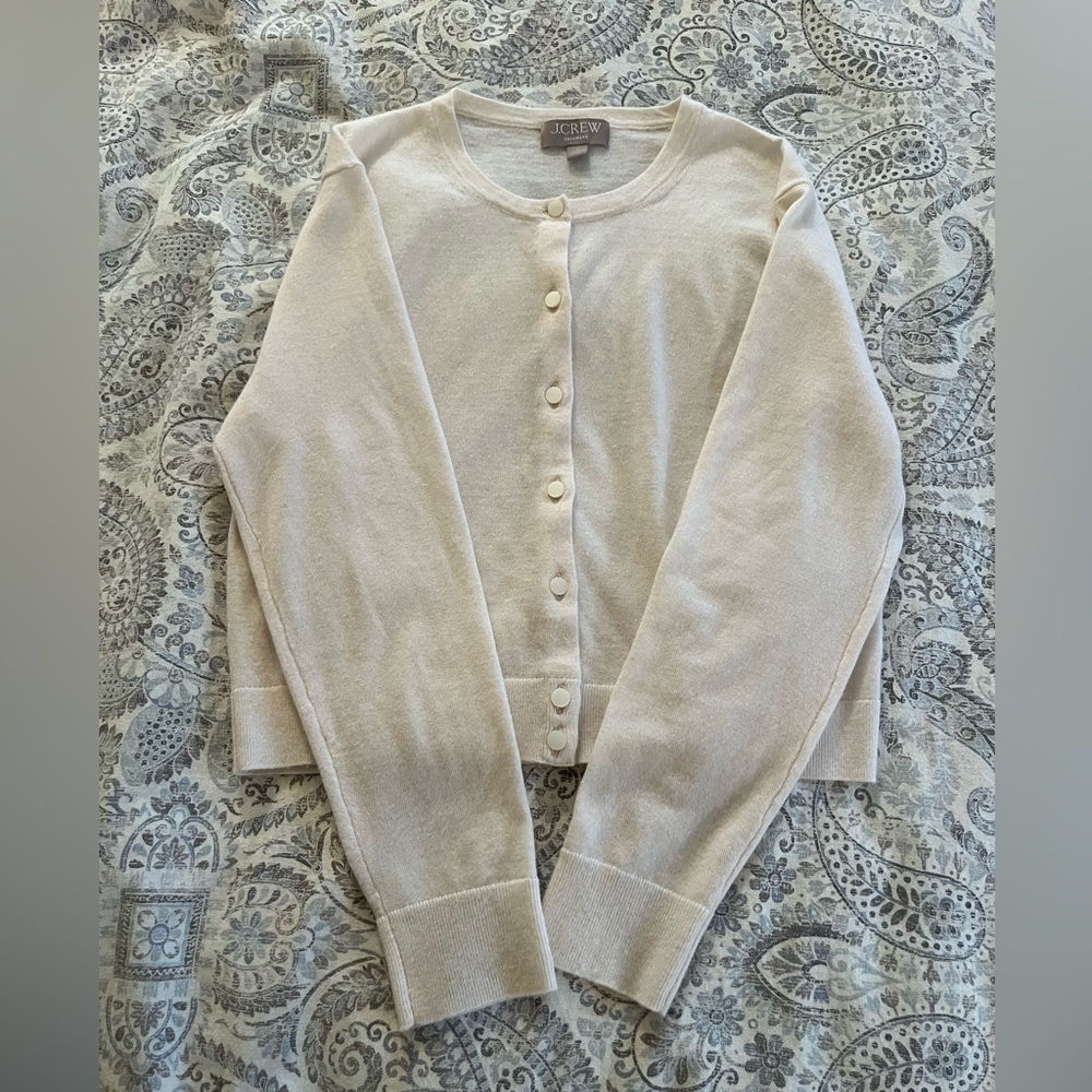 J. Crew Featherweight Cashmere Cardigan in Ivory